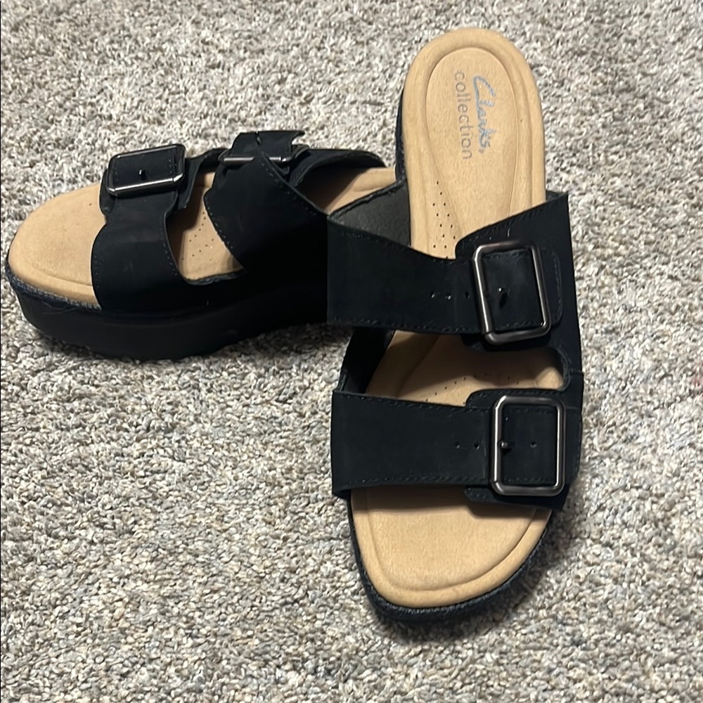 Clarks Black Sandals with Buckles